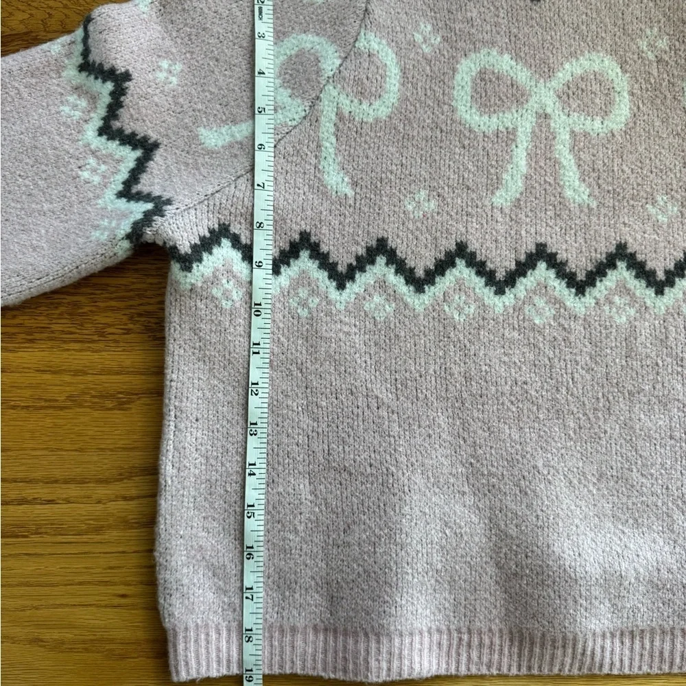 No Boundaries Pink White Bow Girly Fair Isle Rose Mist Cowl Neck Sweater Sz 8-10